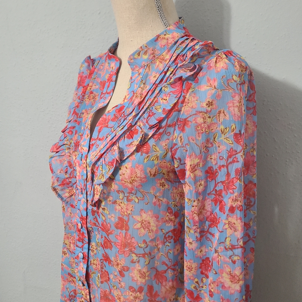 PINKYOTTO Flowered Ruffle Button Down Blouse Size Med - Picture 5 of 10